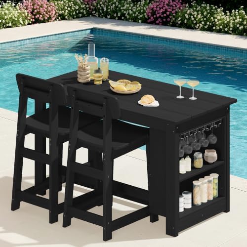 SERWALL 3-Piece Outdoor HDPE Counter-Height Bar Set by SERWALL