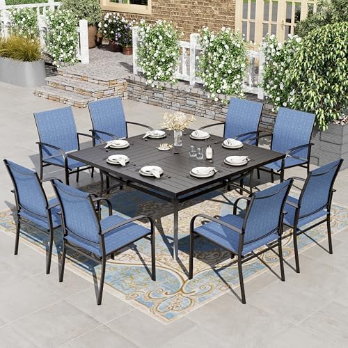 9pc Outdoor Patio Dining Set for 8, Textilene Chairs by HERASHOUSE
