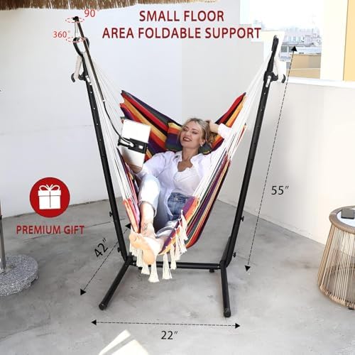 ZEYU Double Hammock Chair with Stand -Iridescent Strips - Image 2