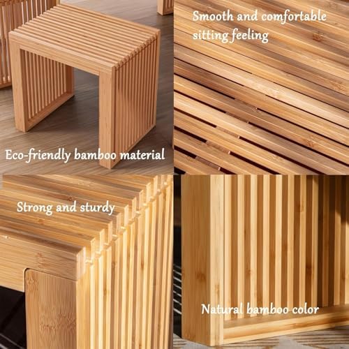 Bamboo Dining Bench 17" Indoor Wooden Shoe Benches - Image 5