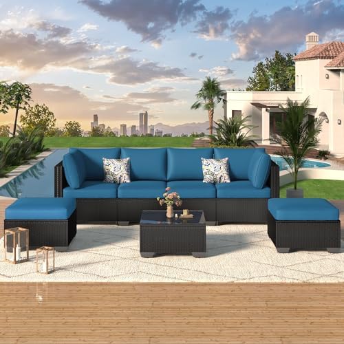 7 Piece Outdoor Patio Furniture Set, PE Rattan Outdoor Wicker Sectional by U-MAX
