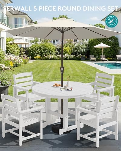 SERWALL 6-Pc Dining Set, 4 Chairs&9FT Umbrella - Image 6