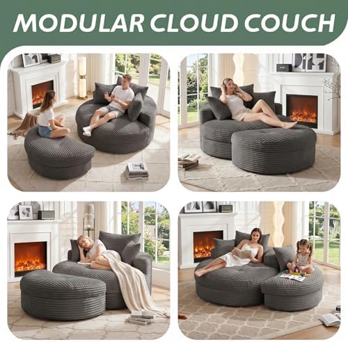 Oversized Round Chaise Lounge Chair, Deep Seat Cloud Boneless Floor Sofa Couch - Image 3