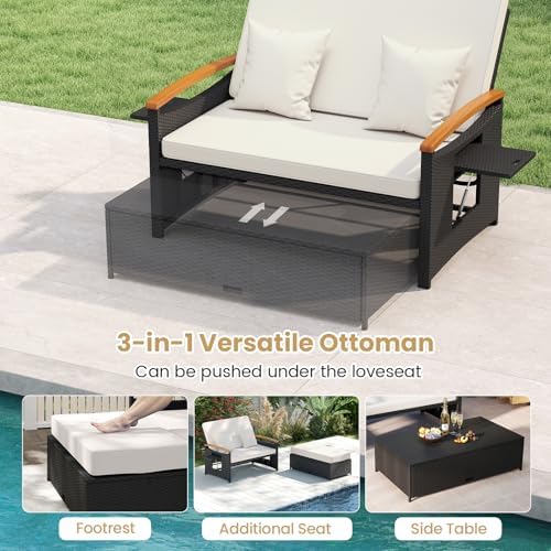 Tangkula Patio Rattan Daybed, Outdoor Wicker Loveseat - Image 6
