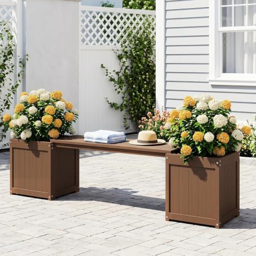 Brown Outdoor Bench with Planters, Garden Bench with Flower Boxes by Unknown