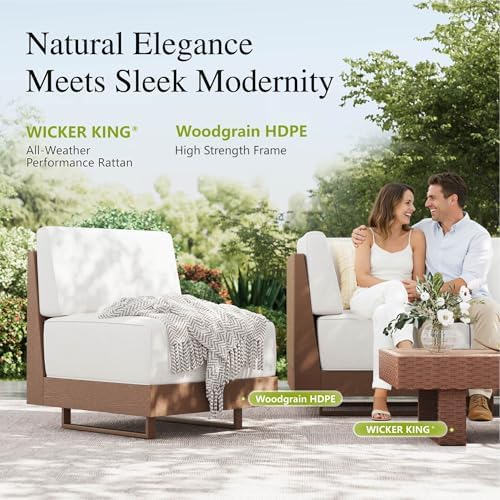 Sophia & William HDPE Outdoor Sectional Sofa Set of 2, 8.7" Beige Cushion - Image 3