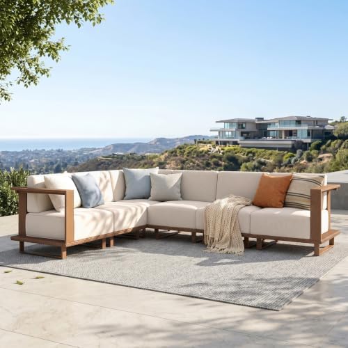 PHI VILLA HDPE Patio Furniture Set, 6 Pieces L Shaped Outdoor Sectional by PHIVILLA