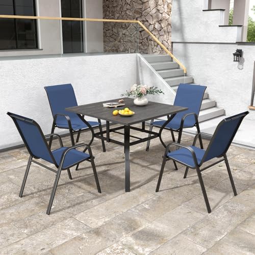 Navy Patio Chairs Set of 4, Stackable Outdoor Dining Chairs - Image 3