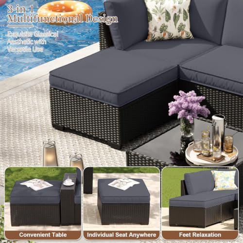 7 Pieces Patio Furniture Set All-Weather Outdoor Wicker Sectional Conversation - Image 5