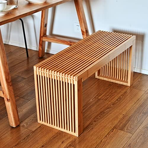 APRTAT Bamboo Dining Bench 17 Inch Indoor Wooden Shoe Benches - Image 2