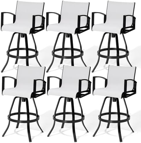 30" Outdoor Swivel Bar Stools Set of 6, Sunbrella Bar Height Chairs by Pellebant