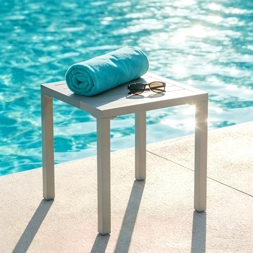 Aluminum Outdoor Side Table Set of 2, Pool Lounge Chair Side Table, Weather - Image 2