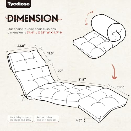 Outdoor Chaise Lounge Chair Cushions Waterproof 74.4 x 22 x 4.7 In - Image 3