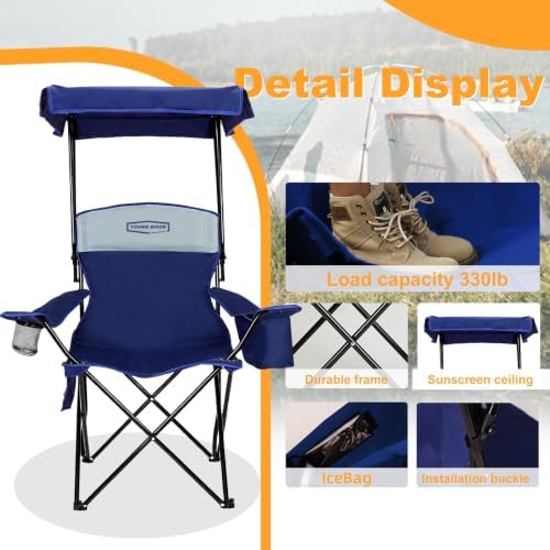 Camping Chair with Canopy, Beach Chair with Shade, Lightweight Oversized - Image 4
