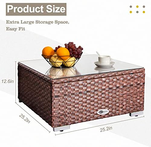 DIMAR GARDEN Outdoor Coffee Table Wicker Patio Side Table - Image 2
