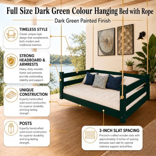 Amish Made Dark Green Full Bed Hanging Daybed Made in USA - Image 5