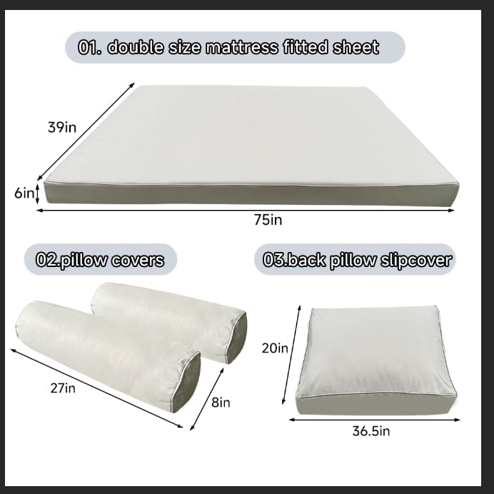 Outdoor Daybed Cushion Cover Twin, Daybed Mattress Bolster Pillow Fitted Sheet - Image 2