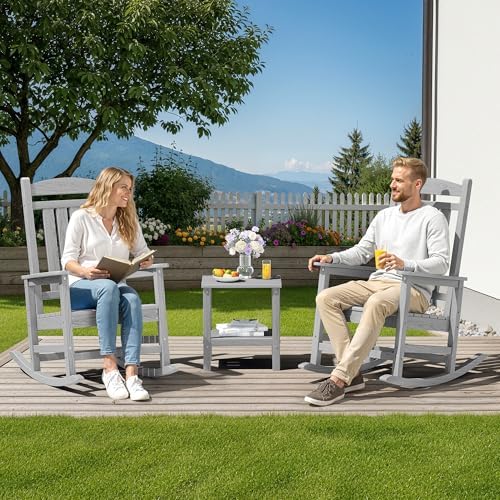 SERWALL Outdoor Rocking Chair Set of 2, Patio Rocking Chair, Light Gray - Image 2