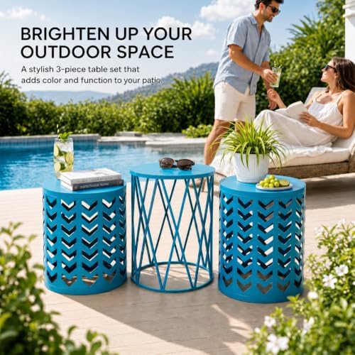 Y&M Set of 3 Nesting Metal Round Coffee Table, Side Table End Table - Image 3