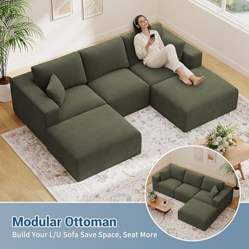 40" Oversized Square Corduroy Ottoman, Large Ottoman Pouf Footstool - Image 6