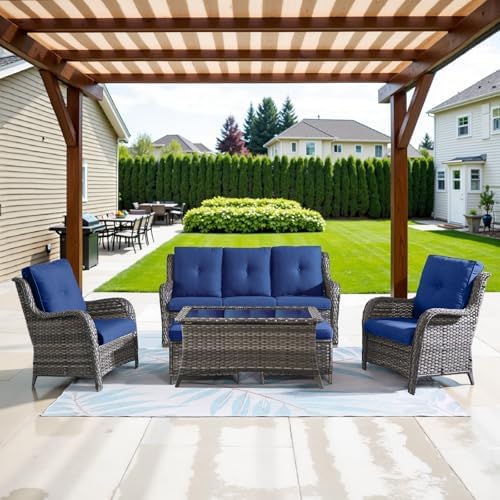 Patio Wicker Sofa Set 6 Pieces Patio Furniture Set Outdoor Couch, 2 Patio by Belord