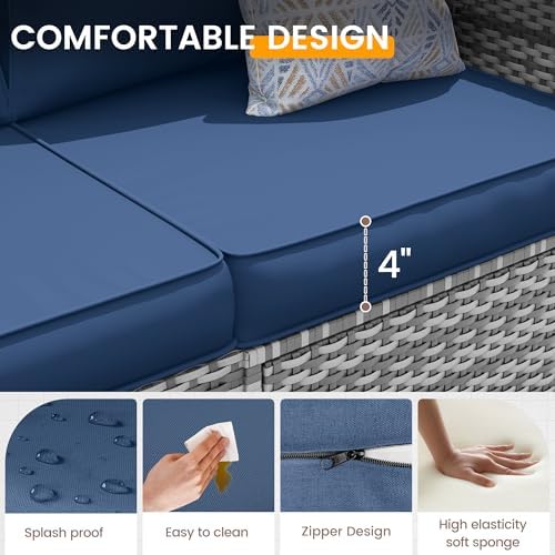 UDPATIO Outdoor Patio Furniture Set 7 Pcs Wicker Sectional Sofa Blue - Image 4