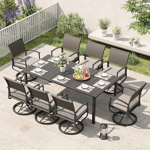 9-Piece Patio Dining Set with Wicker Swivel Rocker Patio Chairs by HAPPATIO