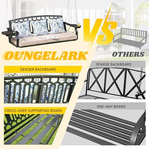Heavy Duty 3-Seat Metal Hanging Porch Swing, 4.6 FT Outdoor Swing - Image 5
