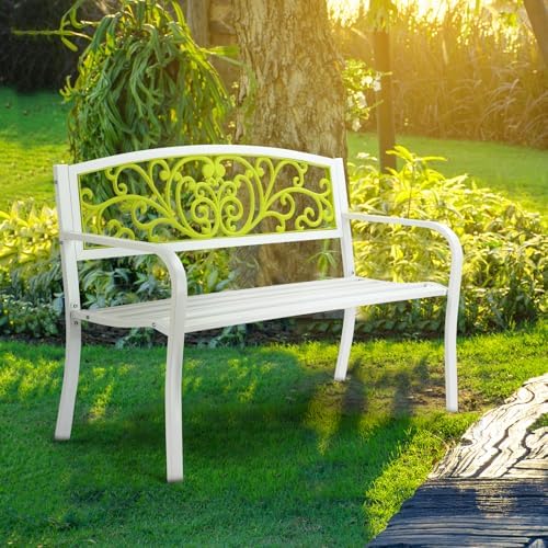 VINGLI Outdoor Bench for Patio Metal Garden Bench w/PVC Back Pattern - Image 7