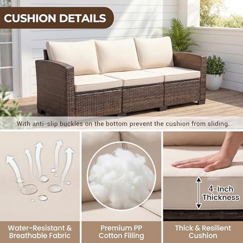 Devoko Patio Sofa, Wicker Outdoor Couch 3 Seater - Image 7