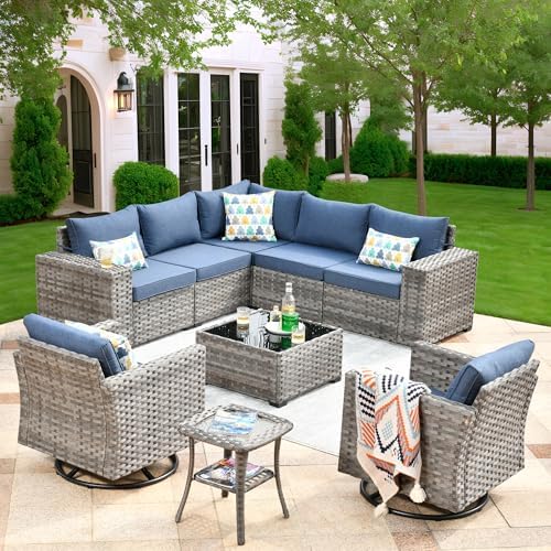 ovios 9 Pieces Patio Furniture Set, Outdoor Wicker Sectional Sofa Couch by OVIOS