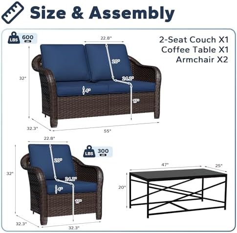 4 Piece Patio Furniture Set, Wicker Outdoor Conversation Set - Image 2