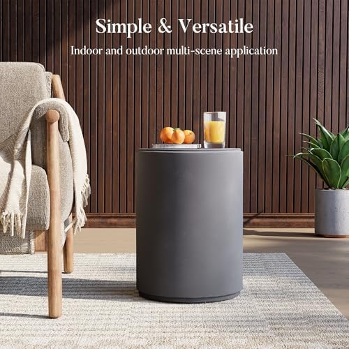 COSIEST Outdoor Side Table, Round Concrete Finished End Table - Image 5