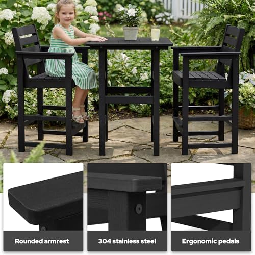 3-Piece Outdoor Bistro Bar Set, HDPE Bar Height Table & Chairs - Image 6