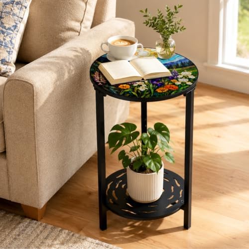 2-Tier Metal Round Side Table Accent Coffee Tables Small Space Corner Plant - Image 7
