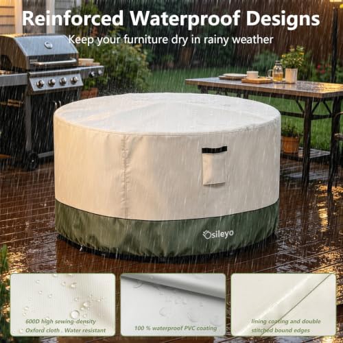 Round Outdoor Table Cover 600D Waterproof Heavy Duty Patio Furniture Covers - Image 4