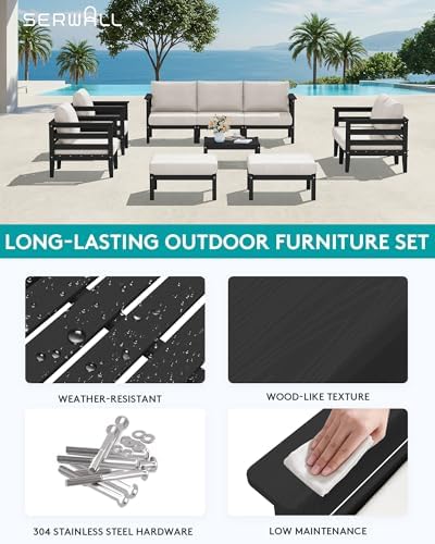 SERWALL HDPE Outdoor Furniture Set, 10 Pieces Patio Sectional Sofa Set - Image 4