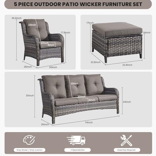 Outdoor Wicker Furniture 5 Pieces Patio Furniture Sofa Set Patio Wicker Chairs - Image 2