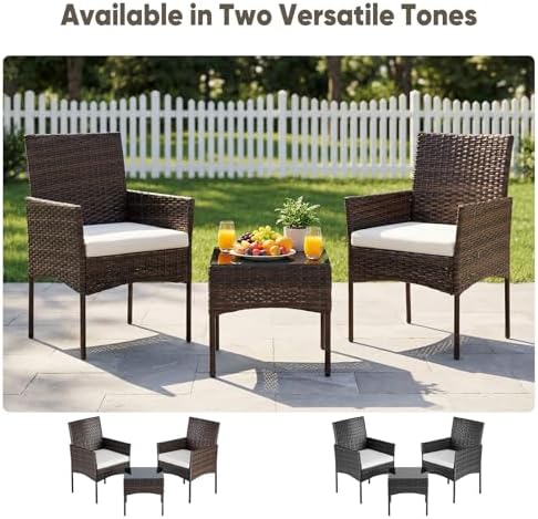 DUMOS 3 Piece Patio Furniture Set, Outdoor Wicker Bistro Set - Image 4
