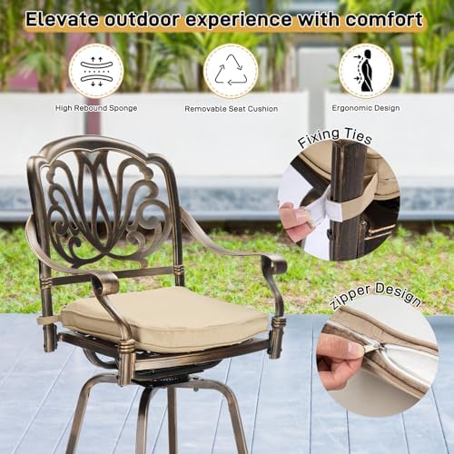 6 Piece Outdoor Patio Swivel Bar Stools, All-Weather Cast Aluminum Bar Height - Image 4