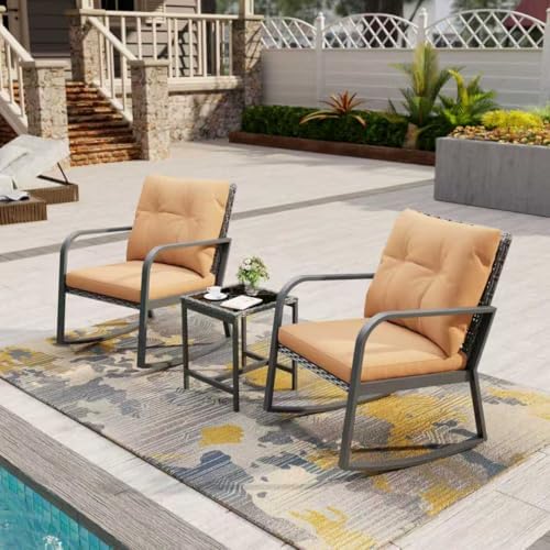 Bistro 3 Piece Patio Furniture Set, Patio Table and Rattan Outdoor Rocking - Image 3