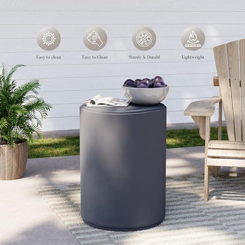 COSIEST Outdoor Side Table, Round Concrete Finished End Table - Image 4