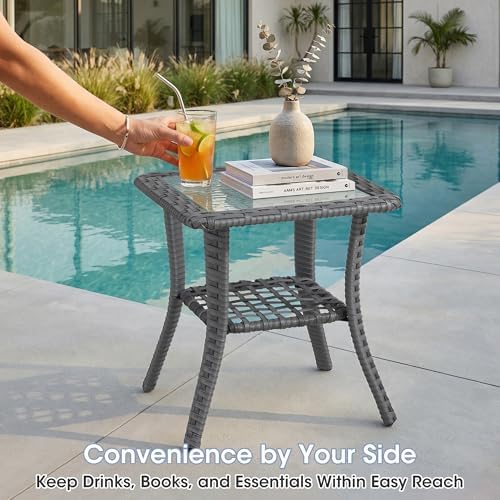 5 Piece Patio Furniture Set, Side Table and 2 Ottomans, 6-Inch Thick Cushions - Image 5