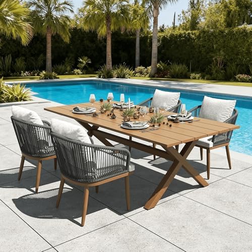 LayinSun 5 Pieces Outdoor Patio Dining Set, Aluminium Rectangular Dining Table by LayinSun
