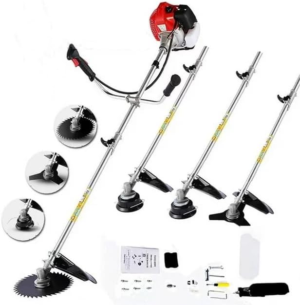 58CC Weed Wacker Brush Cutter, Gas Powered String Trimmer 4-in-1 Gas Weed Eater with 4 Detachable Heads Straight Shaft 2-Cycle for Weed, Brush(Orange)