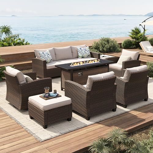 Patio Furniture Set Outdoor Brown Wicker Conversation Sets by SUNSHINEVALLEY