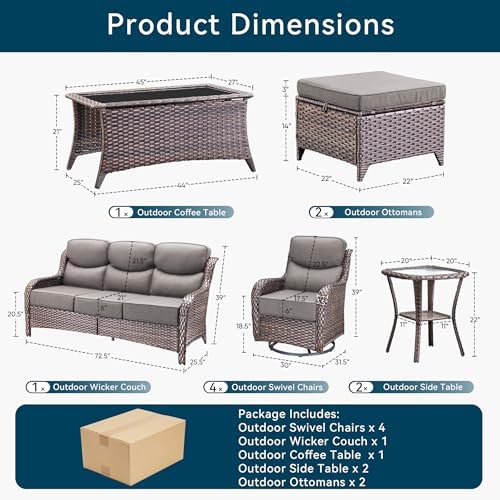 Luxury 10 Pieces Patio Furniture Set, Wicker Swivel Rocker Patio Chairs - Image 2