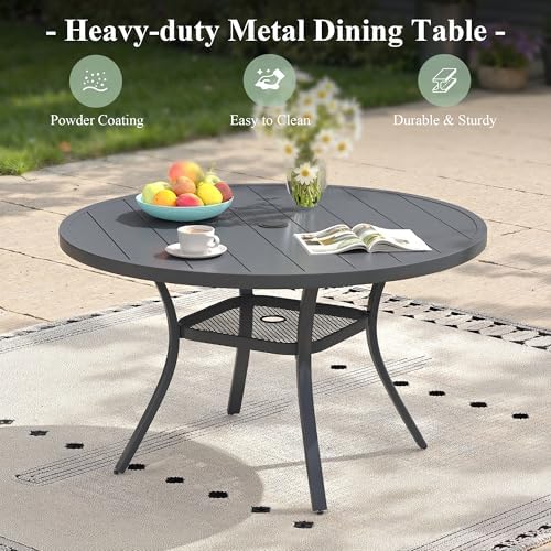 Patio Dining Set, 40.6" Round Table & Wheat Cushioned Wicker Chairs - Image 3