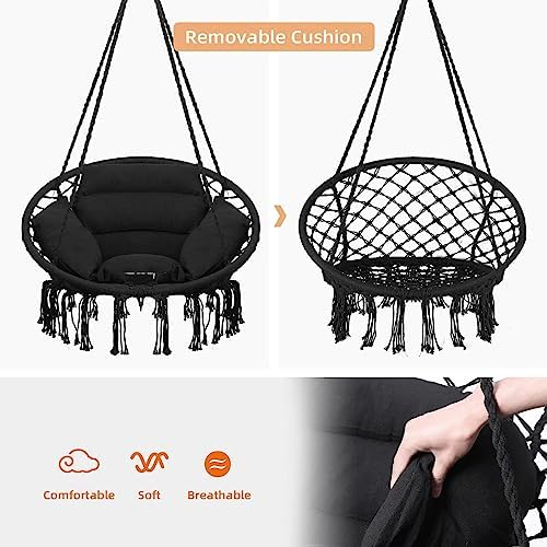 Goutime Hammock Swing Chair Macrame Boho Hanging Chairs Black - Image 6