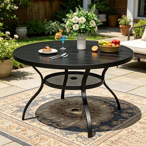 SUNCROWN 42 Inch Round Outdoor Patio Dining Table, All Weather Black Metal - Image 3